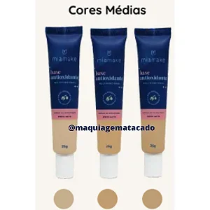 Kit 03 Unidades Base Antioxidante Multifuncional Mia Make Cores Médias Atacado para Revenda