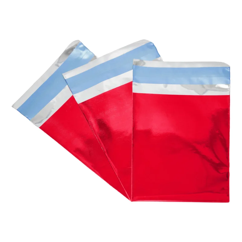 Saco para Presente com Aba Adesiva e Lacre - 8x10 cm - Estampa Metal Vermelho - Pacote com 100 Unidades Atacado para Revenda