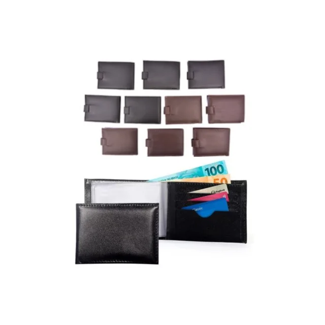 KIT C/12 Carteiras Masculina de Couro Atacado