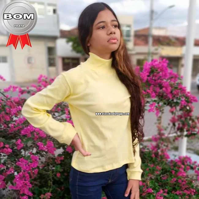 Blusa Juvenil Manga Longa Gola Alta Atacado
