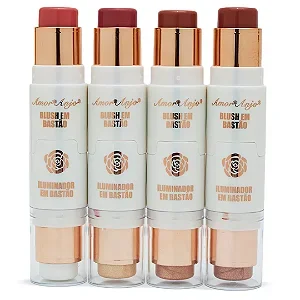Kit 04 Unidades Bastão 2 em 1 Blush e Iluminador Amor Anjo AM-MB024 Atacado para Revenda