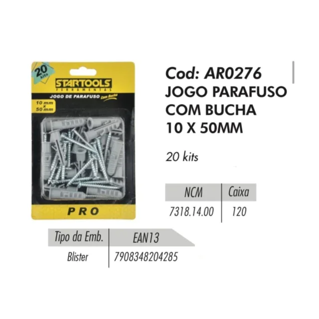 JOGO PARAFUSO C/ BUCHA 10X50MM AR0276 STARTOOLS Atacado