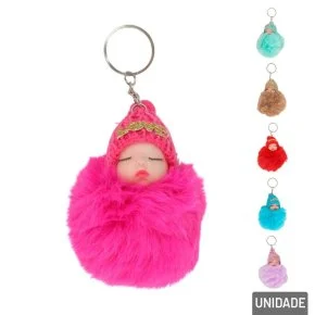 Chaveiro de Pelúcia 10cm Bebe e Pompom Color Atacado
