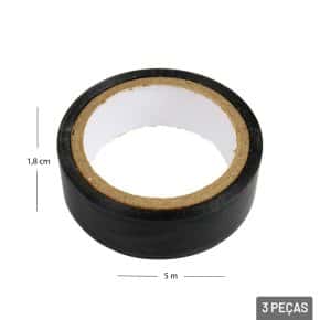 Fita Isolante 5m x 1,8cm 3 Peças Preta Atacado