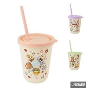 Copo de Plástico 300ml com Canudo Sortidos Atacado