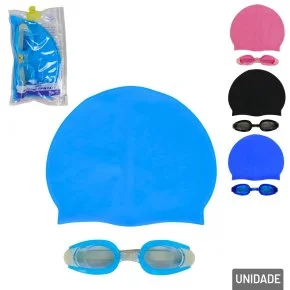 Kit Natação 2 Peças Óculos e Touca Silicone Color Atacado