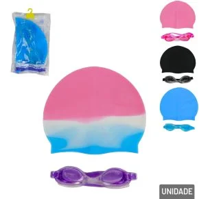 Kit Natação 2 Peças Óculos e Touca Silicone Color Atacado