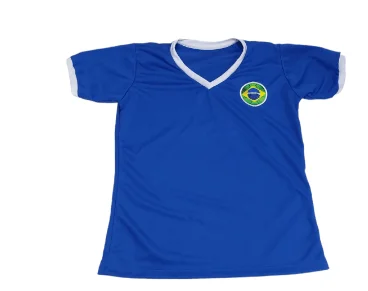 AZ-P CAMISA AZUL GOLA V E PUNHOS BRANCOS Atacado