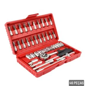 Jogo de Chave Catraca 46 Pçs Intercambiável Maleta Atacado