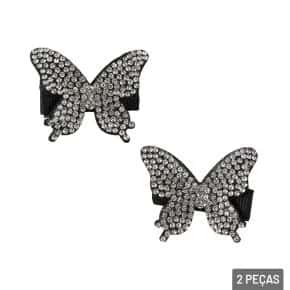 Presilha de Cabelo Metal 2 Pçs Pedrarias Borboleta Atacado