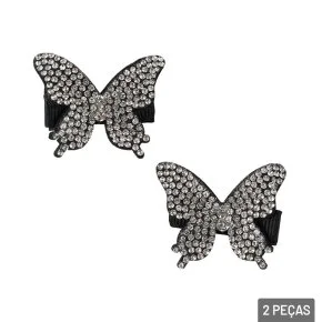 Presilha de Cabelo Metal 2 Pçs Pedrarias Borboleta Atacado