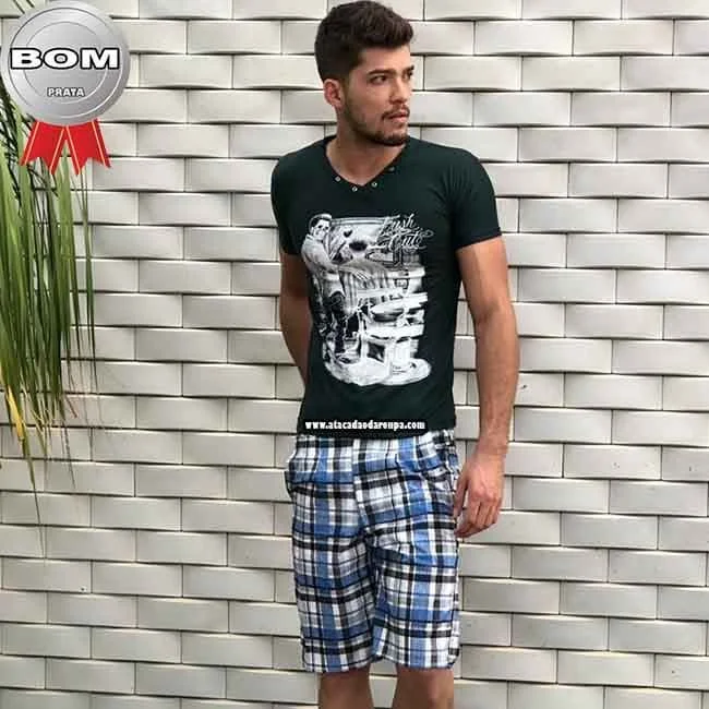 Bermuda Brim Xadrez Plus Size Atacado