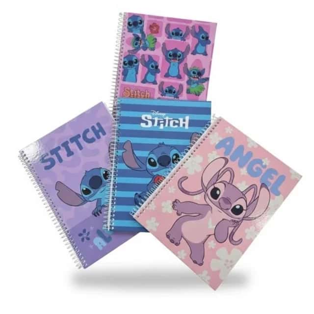 Kit C/12 Caderno Universitário 80 Folhas Capa Dura Espiral Stitch e Angel Culturama Atacado