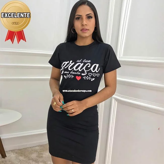 Vestido Algodão Fio 30 Penteada Frases Gospel Atacado