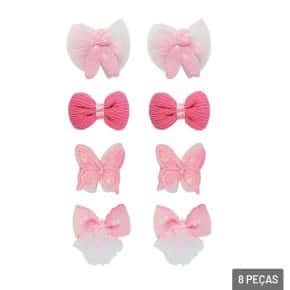 Presilha de Cabelo 8 Peças Formatos Sortidos Rosa Atacado