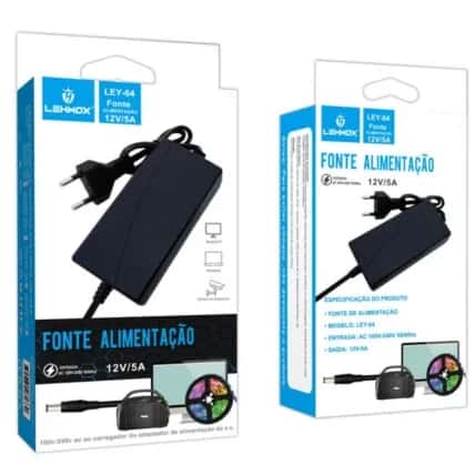 Fonte de Alimentação para Fita de Led e CFTV 12V e 5A Bivolt - LEY-64 Atacado