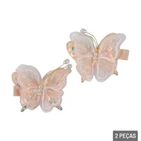 Presilha de Cabelo 2 Peças Borboleta e Lantejoula Atacado