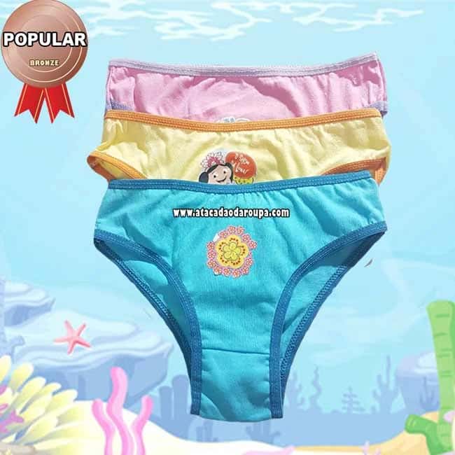 Calcinha Lisa Infantil Algodão 2 a 5 Anos Atacado