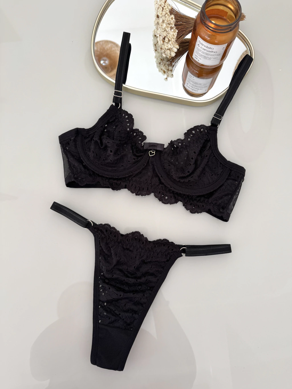 Conjunto Rebeca Renda Lese Preto Atacado