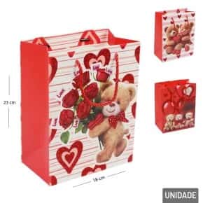 Sacola de Papel 23x18cm Ursos e Corações Sortidos Atacado