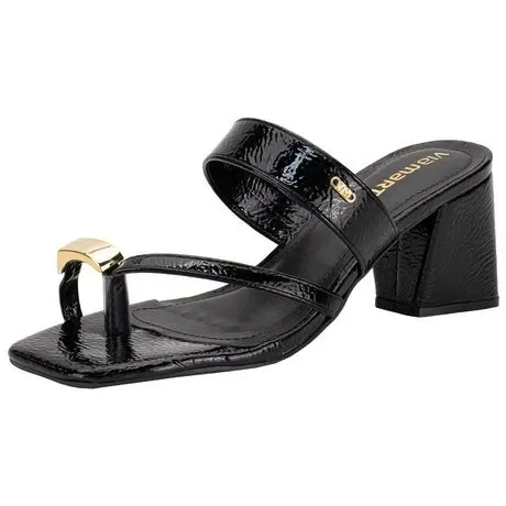 Tamanco Feminino Salto Grosso Via Marte 264006 Verniz/Preto Atacado