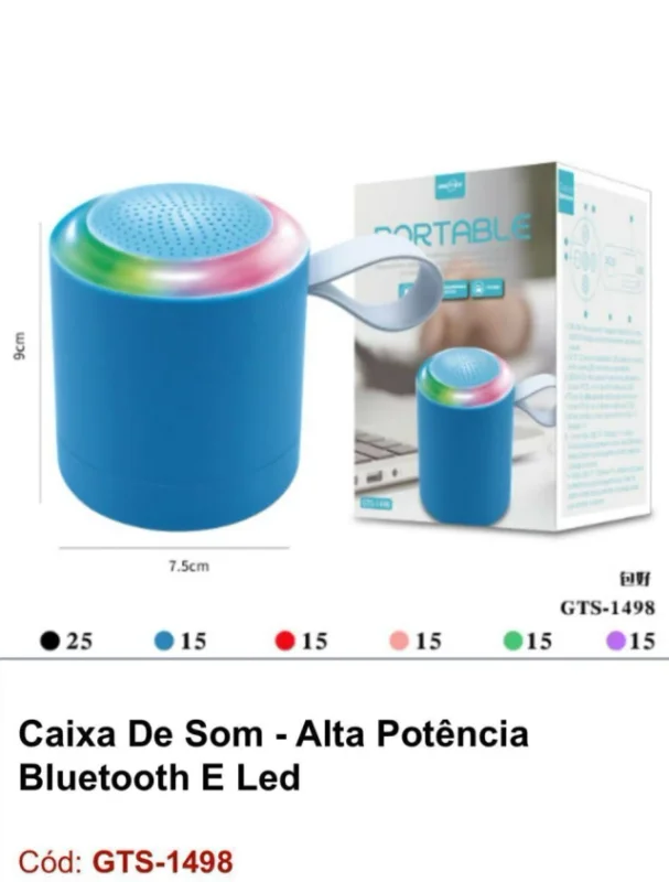 CAIXA DE SOM BLUETOOTH LED RGB GTS-1498 Atacado