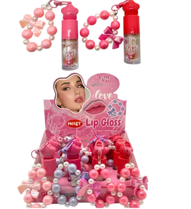 Box com 12 Lip Gloss com Chaveiro de miçangas - WB Atacado