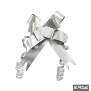 Laço para Presente 10 Peças 1,8x39cm Liso Prata Atacado