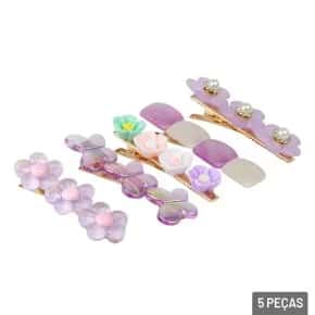 Presilha de Cabelo Plástico 5 Pç Formatos Sortidos Atacado