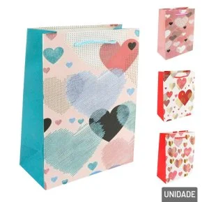 Sacola de Papel 23x18cm Coração Modelos Sortidos Atacado