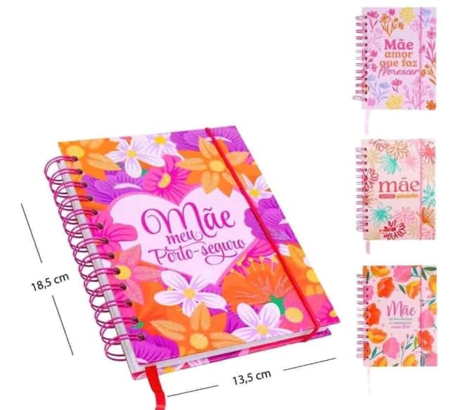 Kit C/ 6 Agendas com capa floral para mãe - Dia das mães atacado