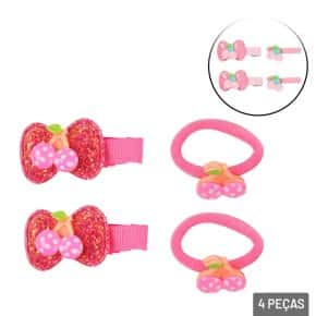 Presilha e Elástico de Cabelo Plástico 4 Pçs Laço Atacado