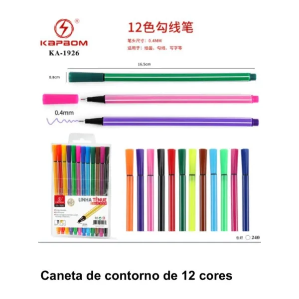KIT 12 CANETINHAS DE CONTORNO PONTA FINA KA-1926 Atacado