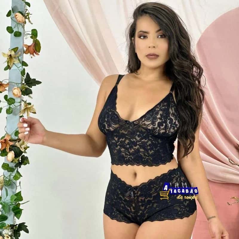 Lingerie Shortinho de Renda Sem Bojo Atacado