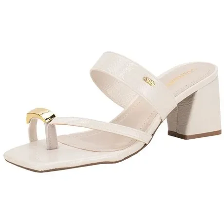 Tamanco Feminino Salto Grosso Via Marte 264006 Marfim Atacado