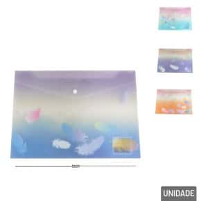 Pasta de Documentos A4 Fecho Botão Penas Glitter Atacado