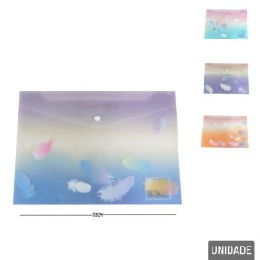 Pasta de Documentos A4 Fecho Botão Penas Glitter Atacado