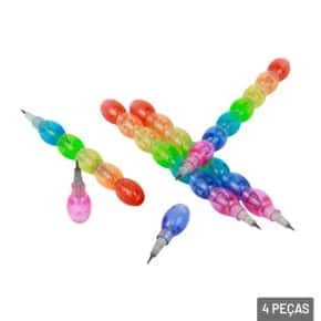 Lapiseira 4 Peças Troca Ponta Bolinhas Colorida Atacado