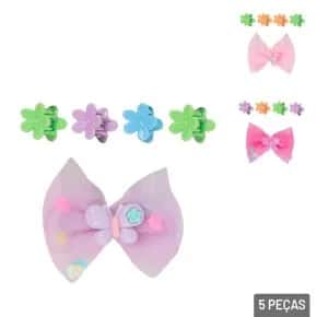 Presilha de Cabelo Plástico 5 Pçs Formatos Sortido Atacado